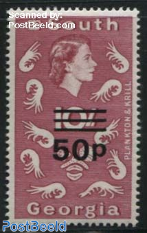 50p on 10Sh, narrow overprint, Stamp out of set