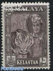 Kelantan 10c, Dark carminebrown, Stamp out of set