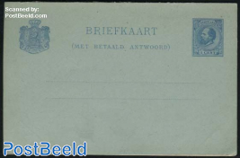 Reply Paid Postcard, 5+5c blue, Only dutch text