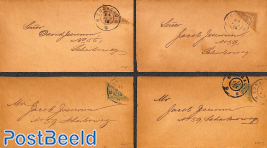 4 small envelopes with divided stamps