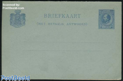 Reply Paid Postcard, 5+5c blue, Only dutch text