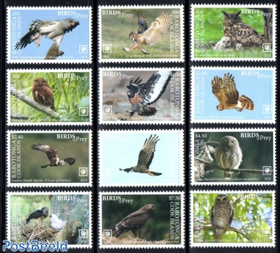 Rarotonga, birds of prey 12v (white borders)