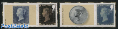 175 Years Penny Black 2v s-a + tabs (tabs may vary)