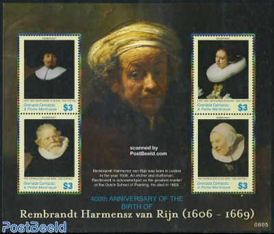 Carriacou, Rembrandt paintings 4v m/s