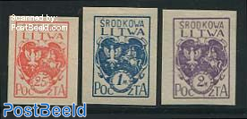 Central Lithuania, definitives 3v imperforated