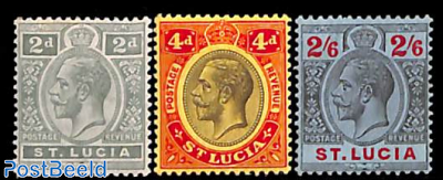 Definitives, King George V, WM Mult. Crown-CA, 3v