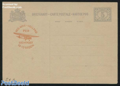 Postcard 5c blue, with airmail message in red, Type II