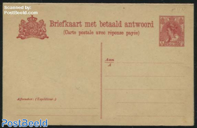 Reply Paid Postcard 5+5c carmine, Dutch & French text, narrow lined medallion