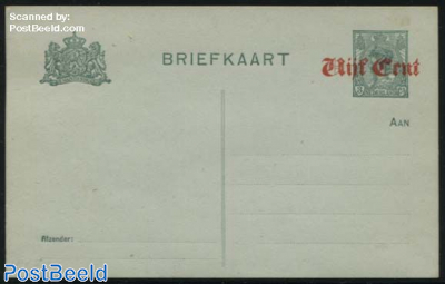 Postcard Vijf Cent on 3c, green paper, long dividing line