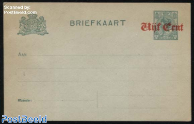 Postcard Vijf Cent on 3c, greenish paper, short dividing line