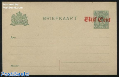 Postcard Vijf Cent on 3c, yellow paper, short dividing line