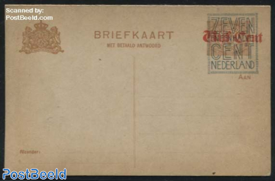 Reply Paid Postcard 7.5c on Vijf Cent on 2c, Brownwhite cardboard