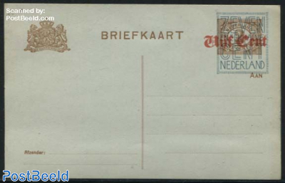 Postcard 7.5c on 5 on 2c brown, greygreen paper