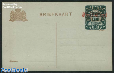 Postcard 7.5c on Vijf Cent on 2c, greenish paper