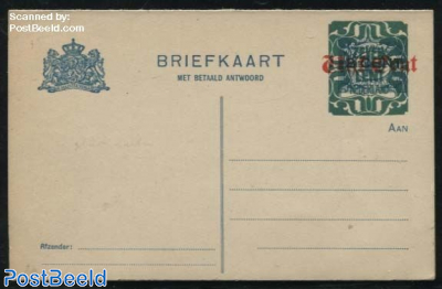 Reply Paid Postcard 7.5c on Vijf Cent on 2CENT on 1.5c blue, long dividing line