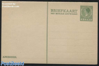 Reply Paid Postcard 5c+5c green (1 AFZENDER line)