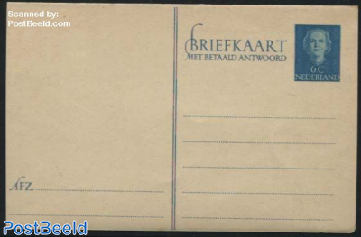 Reply Paid Postcard  6+6c blue