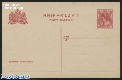Postcard 5c carmine, pink paper, Dutch text above, long dividing line