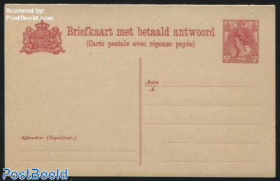 Reply Paid Postcard, 5+5c, Dutch text above french, long dividing line