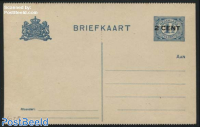 Postcard, 2CENT on 1.5c blue, long dividing line, perforated