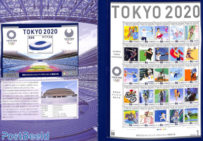 Olympic games, folder with 1 s/s and 3 sheets with each 25 stamps