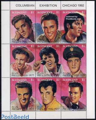 Elvis Presley 9v m/s, World Columbian Stamp Expo