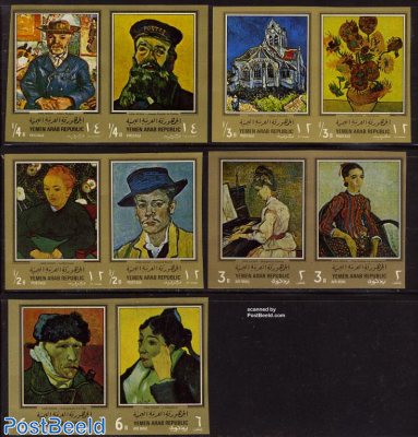 Van Gogh paintings 10v, gold borders imperforated