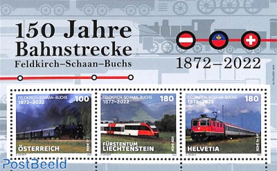 Feldkirch-Schaan-Buchs railway s/s (with 3 diff country stamps)